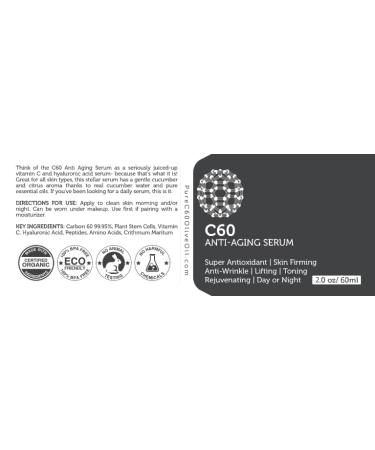 C60 Anti-Aging Face Serum 60ml with Hyaluronic Acid Plant Stem Cells Peptides Vitamins B + C & Anti Aging Wrinkle Complexes for Men & Women Made with Organic Ingredients 2 Fl Oz (Pack of 1) - Buy Online on GoSupps.com