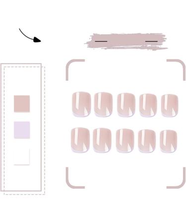 24Pcs French Short Square False Nails - Nude Pink Purple Line Glossy Press on Nails - Full Cover Acrylic Stick on Nails for Women - Buy Online on GoSupps.com