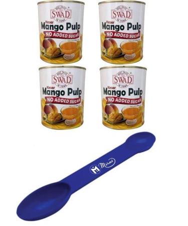 (Pack of 4) Swad No Added Sugar Kesar Mango Pulp - 850 Grams (Free Miras Trademark 2-in-1 Measuring Spoon Included!)