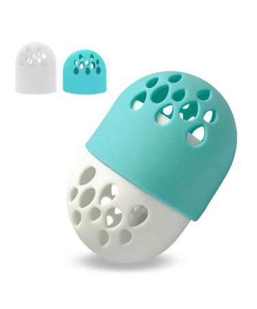 GEN'C B AUTY Silicone Makeup Sponge Holder Beauty Blender Holder Portable Hygienic Makeup Sponge Case (Whitegreen)