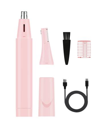 Ear Nose Hair Trimmer for Women, Rechargeable Eyebrow Facial Hair Trimmer, Painless Waterproof Nose Clipper 2023 Professional Dual Blades Face Shaver Pink (Pink)
