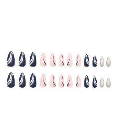 Justotry 24pc Almond Fake Nails Short Pink French Press On Stiletto Nails with Gold Swirl Acrylic Fingernails for Women - Buy Online on GoSupps.com