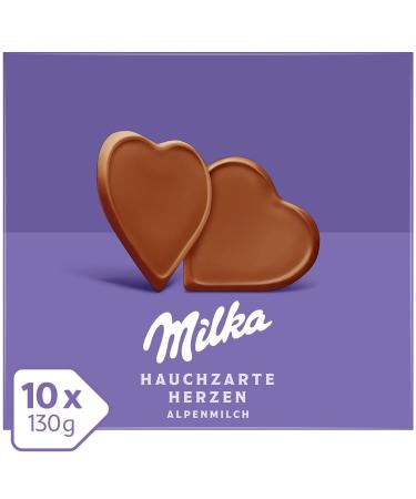 Milka Delicate Hearts - 10 x 130g Heart-Shaped Alpine Milk Chocolate Bars | Buy Online Internationally - Buy Online on GoSupps.com