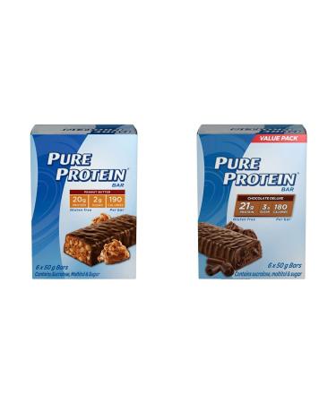Pure Protein Bars - Nutritious Gluten Free Protein Bars (Chocolate Peanut Butter + Chocolate Deluxe) (Pack of 12) Chocolate Peanut Butter Protein + Protein Bars Chocolate Deluxe