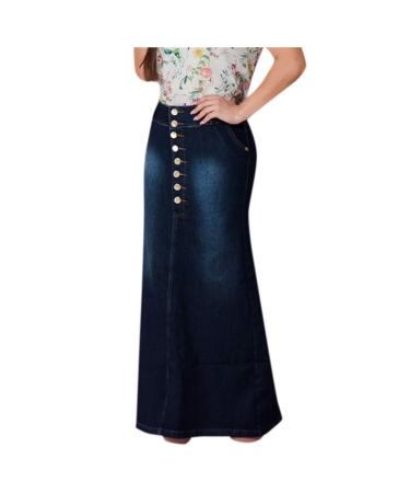Sanahy Womens Casual Front Button High Waist Washed Denim A-Line Skirts Long Jean Skirt Knee Length Fishtail Skirts Jean Skirts M Dark Blue