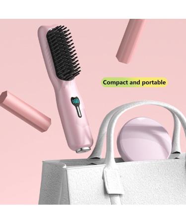 Portable Mini Wireless Hair Straightening Brush - Cordless Straightener Comb with 11 Temperature Settings Fast Heating & Anti-Scald - Lightweight & Travel-Friendly for All Hair Types - Pink - Buy Online on GoSupps.com