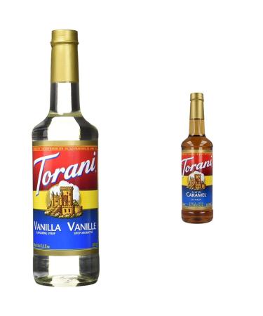 Torani Vanilla Coffee Syrups 0.75 L & Salted Caramel Flavour Syrup PET (Plastic) 750ml