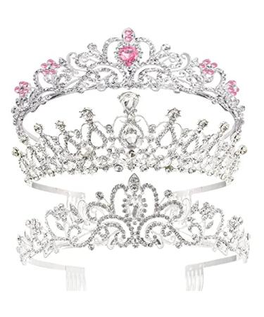 Yopay 3 Style Crystal Tiara Crowns  Queen Crown for Bridal  Girls  Women  Princess Headbands with Comb for Birthday  Wedding  Valentine  Party  Gift