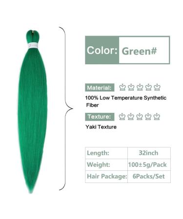 YDDM Pre Stretched Braiding Hair Extensions - 32 Inch Jumbo Green Braids (6 Packs) - Kunsthaar Art Hair for Braids - Buy Online on GoSupps.com