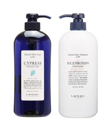 Lebel Natural Hair Soap With Cypress 720ml & Lebel Natural Hair Treatment Rice Protein 720ml (Green Tea Set)