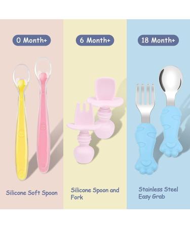 Vicloon Baby Fork and Spoon Set - Silicone Stainless Steel Cutlery for Children - Cat Claw Design - Ergonomic and Short Handle for Self-Feeding - Buy Online on GoSupps.com