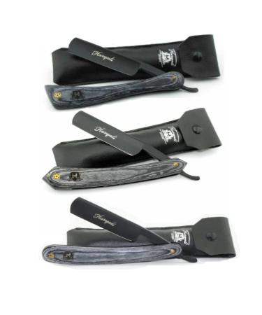 Haryali London Cut Throat Razor Set - Professional Wooden Handle Straight Razor for Men Mustache & Beard - Black Gray Irish Point Scales - Buy Online on GoSupps.com