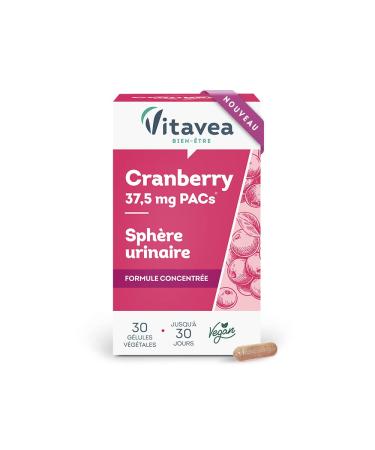 VITAVEA WELL-BEING - Cranberry Fruit Extracts - Urinary Sphere - Concentrated Formula 37.5 mg PACs - 30 Vegetable Capsules - Made in France