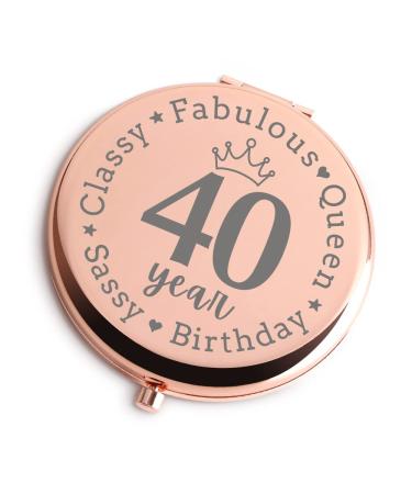40th Birthday Gifts for Women Crown Lover Rose Gold Travel Cosmetic Mirror 40 and Fabulous Queen Birthday Sassy Classy Unique Gifts for Women Turning 40 for Birthday Gifts