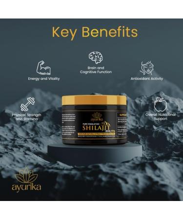 Organic Shilajit Resin 40g Jar with Spoon - Pure Himalayan Supplement - Gold Grade - 60% Fulvic Acid, 85 Trace Minerals - Buy Online on GoSupps.com