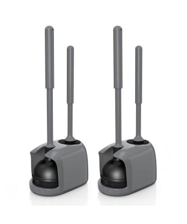 MIBIO Toilet Plunger and Brush, Bowl Brush and Plunger Combo for Bathroom Cleaning, 2 in 1 Heavy Duty Toilet Plunger Set with Holder Modern Caddy Stand (Gray, 2 Set)