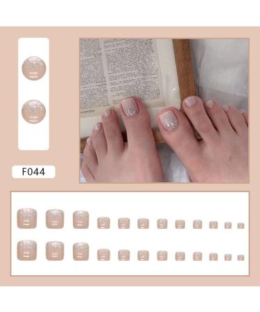 SINLOV Square Fake Toenails Nude Pink Print on False Toe Nails Short Full Cover False Artificial Toenails Nails for Women and Girls - Buy Online on GoSupps.com