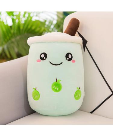 Dreafly Bubble Tea Plush Pillow Doll Cartoon Milk Tea Cup Plushie Plush Cushion Bubble Tea Soft Toy Hugging Pillow for Home Car Ornaments Children's Gift Toy Green Round Eyes 24cm