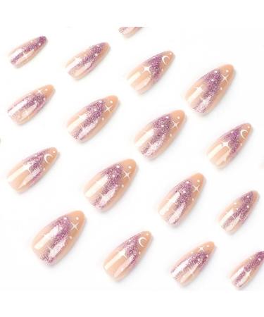 RikView French Tip Medium Acrylic Almond Nail Set - 24 PC Nude & Purple Stick-On Nails - Buy Online on GoSupps.com