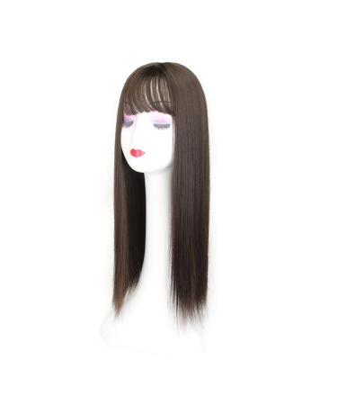 Women's 22 Long Straight Clip-in Synthetic Hair Topper with Bangs | Chocolate Brown for Thinning Hair - Shop Now - Buy Online on GoSupps.com