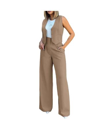 Women 2 Piece Casual Matching Outfits Work Business Slim Fit Blazers Jackets Pencil Pant Suits Sets 1539-sasnx-khaki#6 S