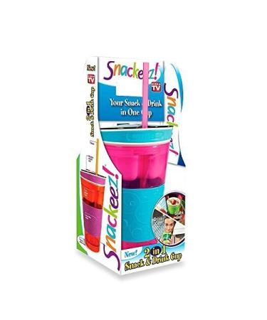 Snackeez Travel Cup Snack Drink in One Container 16oz (Pink/blue)