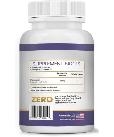 Magnesium Extra Strength Supplement 600mg Magnesium Glycinate Supports Bone Health Muscle Function Vegan Non-GMO 60 Capsules 60 Count (Pack of 1) - Buy Online on GoSupps.com