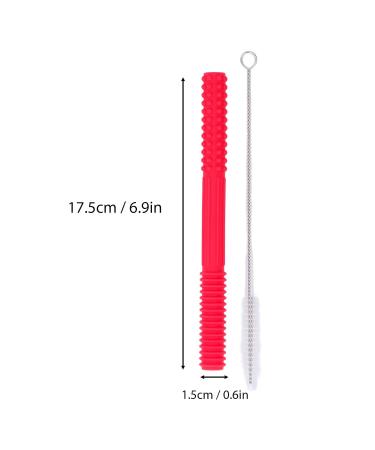 Hollow Teething Tube for Babies - Soft Silicone Chew Toy with Cleaning Brush (Red) - Buy Online on GoSupps.com
