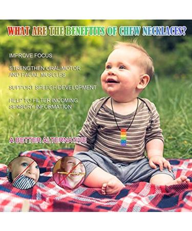 Seeway Rainbow Chew Necklace 5 Pack - BPA Free Silicone Chewelry for Sensory Kids with Autism, ADHD, Anxiety - Oral Motor Aids & Sensory Toys - Buy Online on GoSupps.com