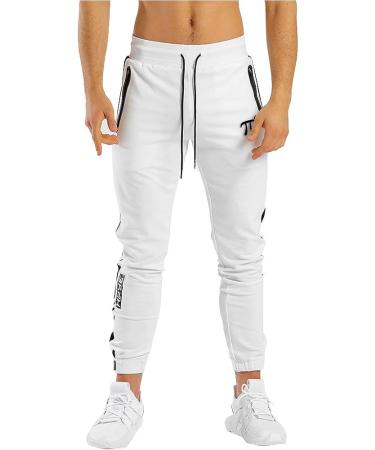 PIDOGYM Men's Slim Striped Athletic Jogger Pants, White, Size Medium - Buy Online on GoSupps.com