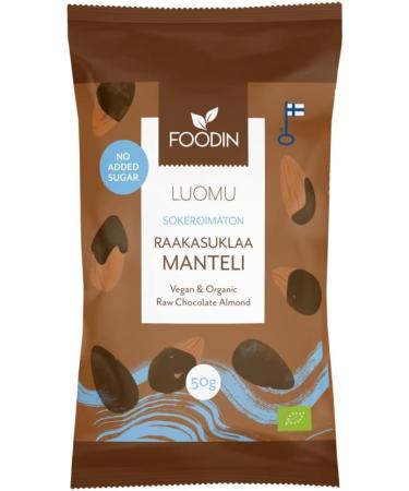  FOODIN Foodin Organic Raw Chocolate No Sugar Added 50g - Vegan Gluten Free Handmade Dark Chocolate with Organic Almonds - Buy Online on GoSupps.com