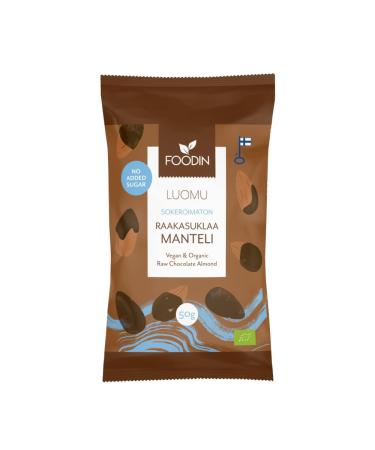FOODIN Foodin Organic Raw Chocolate No Sugar Added 50g - Vegan Gluten Free Handmade Dark Chocolate with Organic Almonds
