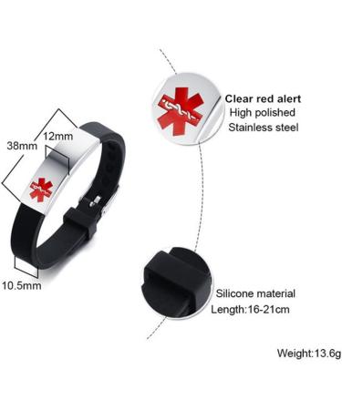 Custom Adjustable Silicone Medical Alert Allergy Bracelet | Free Engraving | Emergency ID for Kids Men & Women - Buy Online on GoSupps.com