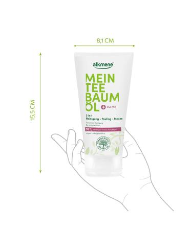 Alkmen Tea Tree Oil 3-in-1 Cleaning Peeling Mask | 150ml Pimple Reduction | Natural Vegan Formula for Blemished Skin | Climate Neutral | 91% Effectiveness - Buy Online on GoSupps.com