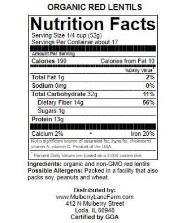 Organic Red Lentils 5 lbs - Non-GMO, Bulk, USA Product | Mulberry Lane Farms - Buy Online on GoSupps.com
