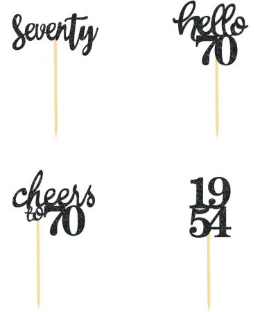 24 Pieces Glitter 70th Birthday Cupcake Toppers | 70th Birthday Decorations | 1954 Theme Party Accessories | Black Cake Decor - Buy Online on GoSupps.com