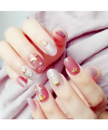 Sethexy Red Oval False Nails - Glossy Star & Crescent 24-Piece Complete Salon Acrylic Nail Tips for Women & Girls - International Shipping - Buy Online on GoSupps.com