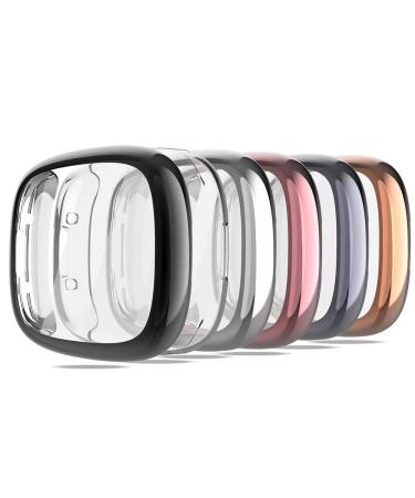 KPYJA 6-Pack Screen Protector Compatible with Fitbit Sense 2/Versa 4 Case Soft TPU Plated Case All-Around Protective Screen Full Cover Bumper Compatible for Fitbit Sense 2/Versa 4 Smart Watch