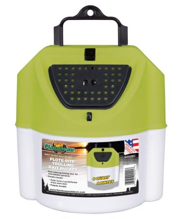 Flambeau Outdoors 6050BC Flote Rite 8 QT. Trolling Live Bait Bucket, Tie-Off Fishing Storage, Lime Green/White
