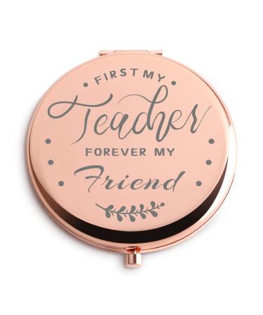 Dyukonirty Teacher Gifts for Women First My Teacher Forever My Friend Makeup Mirror New Teacher Christmas Appreciation Birthday Graduation Personalized End of Year Retirement Gifts from Student
