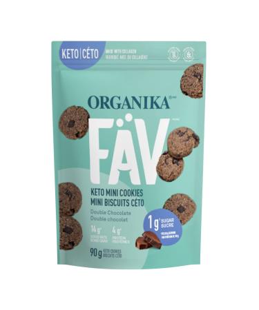 Organika Fav Keto Mini Cookies-Double Chocolate- Low Carb Collagen Protein Gluten-Free Healthy Snack- 90g pouch Double Chocolate 90 g (Pack of 1)