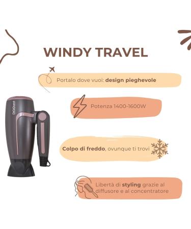 DIGIQUEST Foldable Travel Hair Dryer Windy Travel 14001600 W 2 Speeds Cold Stroke Concentrator and Diffuser Included Eyelet for Hanging - Buy Online on GoSupps.com