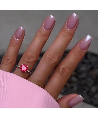 Press on Nails Short Square Fake Nails Sweet and Whitening Rose Powder Nail Press on Nails Designs Acrylic Nails Press on Artificial Nails Stick on Nails For Women Girls 24Pcs