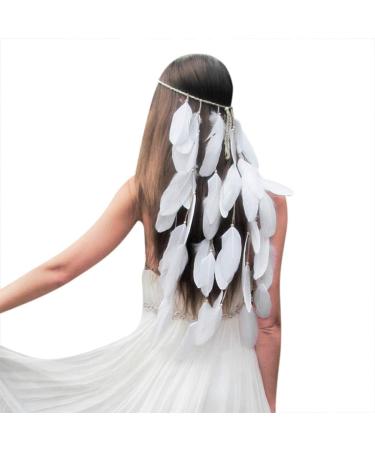 Girls Lady Bohemian Headband Handmade Peacock Feather Tassel Headdress Tribal Indian Headpiece Fascinator Headwear Hippie Boho Hair Accessories for Women Dance Party Festival (white) - Buy Online on GoSupps.com