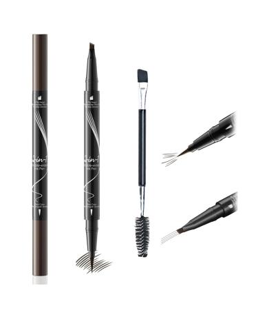 JAWUZ Microblading eyebrow pencil 2in1 eyeliner and eyebrow pencil waterresistant dark brown with eyebrow brush