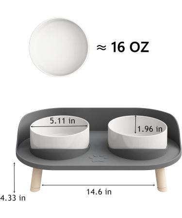 No-Spill Elevated Ceramic Cat Food Bowls | Adjustable Heights | Anti Vomiting Pet Bowl | Dark Gray | 16 oz Capacity - Buy Online on GoSupps.com