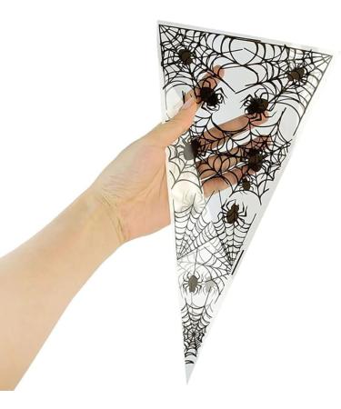 VDL Pack of 25 Halloween Sweet Cones 17x33cm Spiderweb Themed Clear Treat Bags with Twist Ties - Buy Online on GoSupps.com