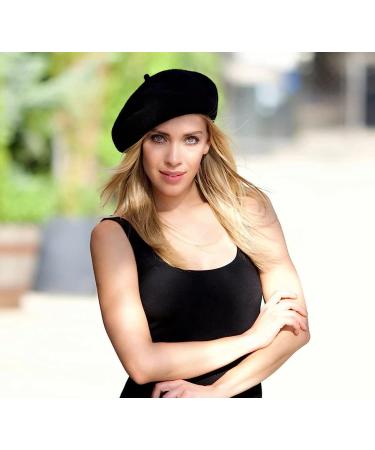 Women's French Wool Beret Hat - Classic Black Beanie Winter Cap - Buy Online on GoSupps.com