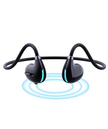 IHAO Open Ear Earbuds Air Conduction Headset Wireless Bluetooth Sport Headphones with Mic Earphone Lightweight Painless Wearing Sweatproof Earpiece Stereo Earphone for Running Hiking Bicycling-Black Polish Black