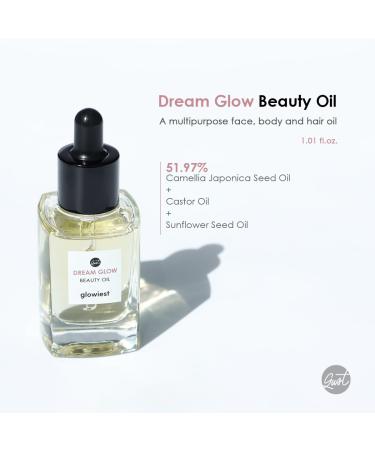 DREAM GLOW BEAUTY OIL - Natural Multi Oil for All Skin Types | Clean Beauty with Camellia Japonica & Castor Oil - 30ml - Buy Online on GoSupps.com